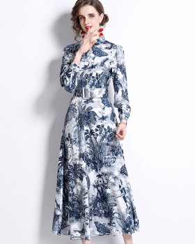 Spring printing fashion long sleeve dress
