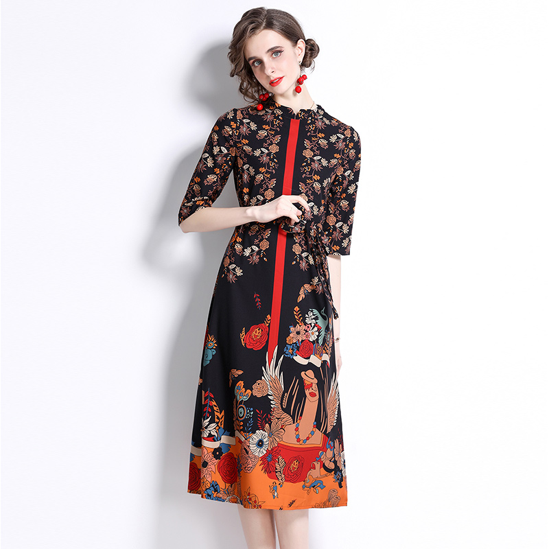 Fashion printing loose spring dress