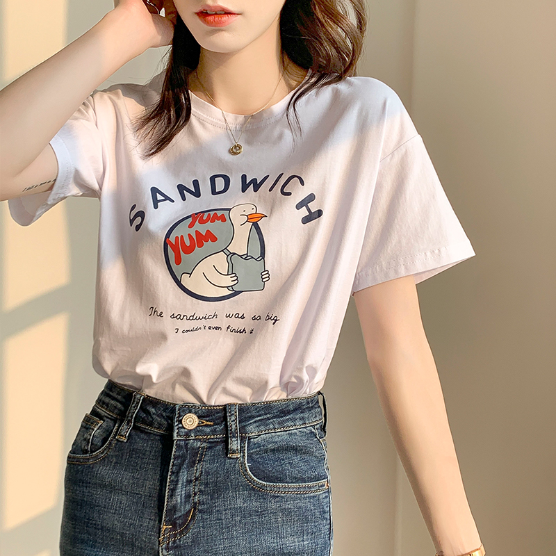 Loose short sleeve pure cotton summer T-shirt for women