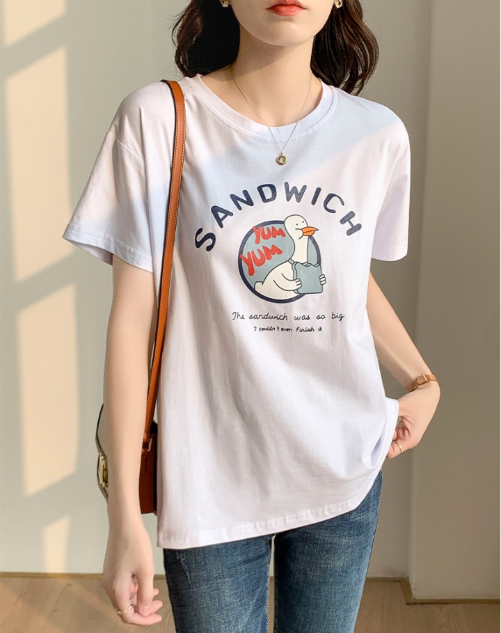 Loose short sleeve pure cotton summer T-shirt for women