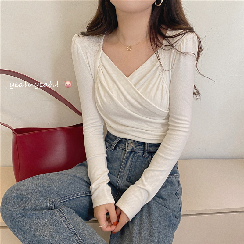 V-neck bottoming shirt slim T-shirt for women