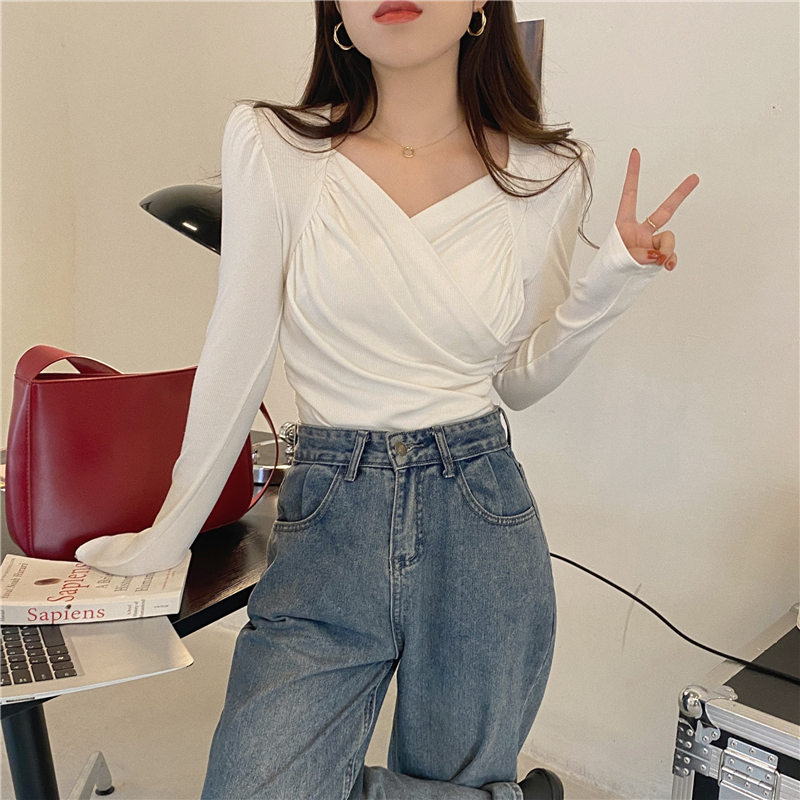 V-neck bottoming shirt slim T-shirt for women