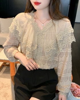 Spring splice tops Korean style long sleeve shirts