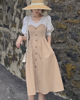 France style retro long dress high waist summer dress