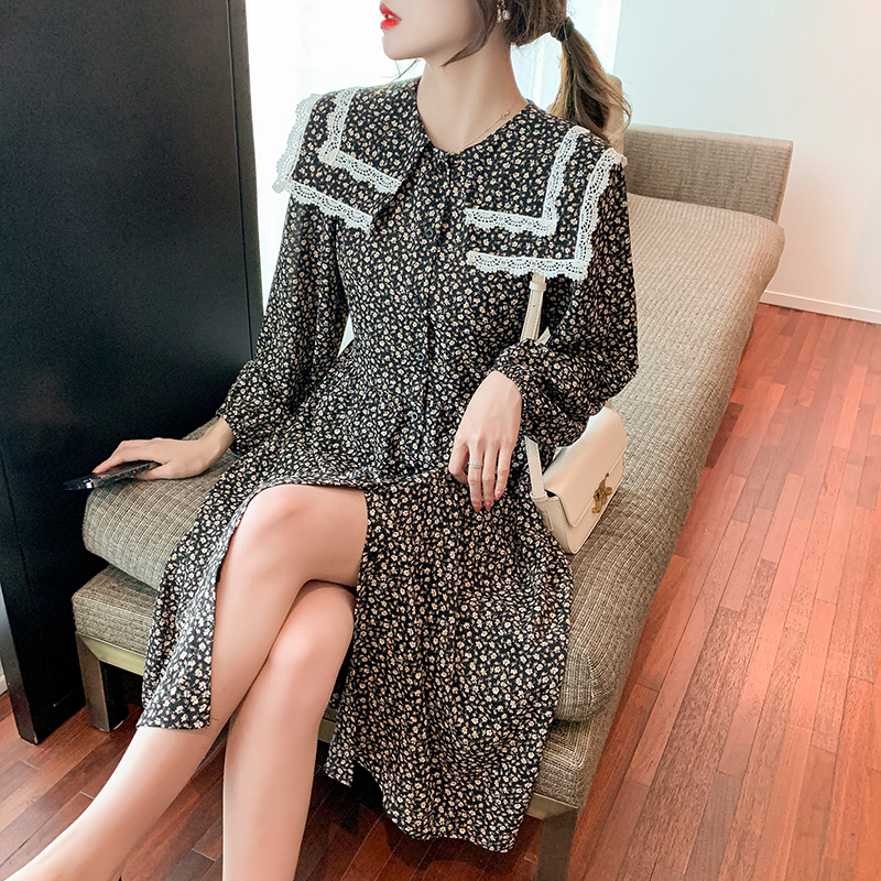 Spring frenum chiffon dress commuting floral long dress