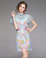 Sweet gauze fashion lace splice printing dress
