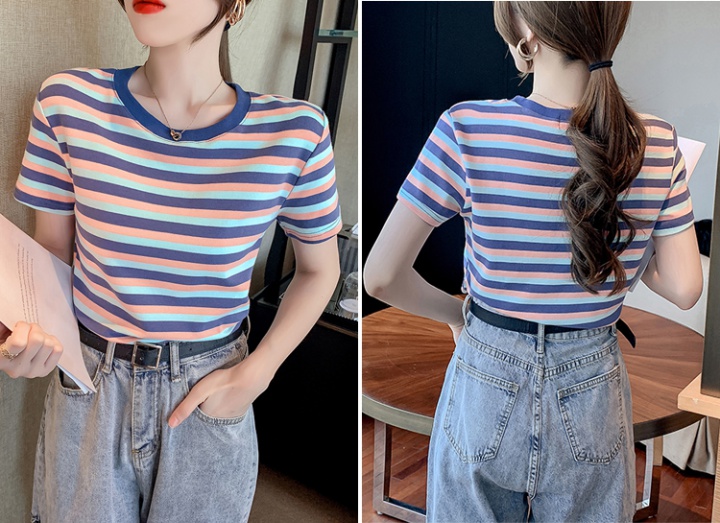 Slim short short sleeve tops stripe tight T-shirt for women