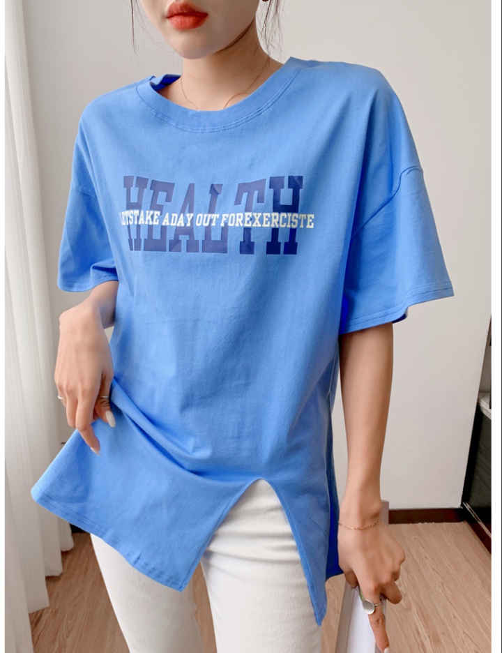 White split loose T-shirt Casual pure cotton tops for women