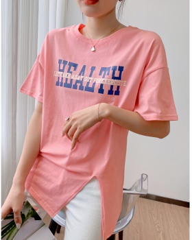 White split loose T-shirt Casual pure cotton tops for women