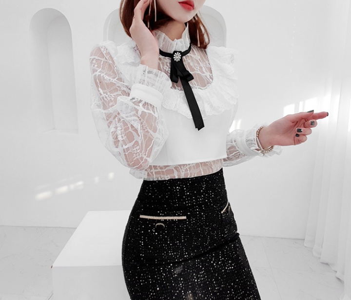 Korean style lace jumpsuit pinched waist tops 2pcs set