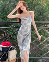 Lady colors chiffon long dress silky vacation dress