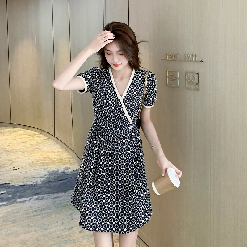 Floral France style short sleeve summer embroidery dress