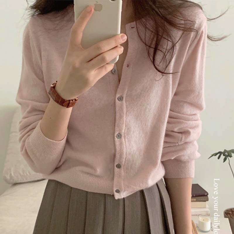 France style cardigan round neck tops for women