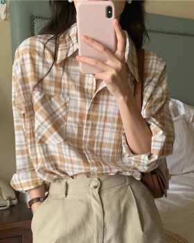 Long sleeve lazy Korean style loose plaid shirt