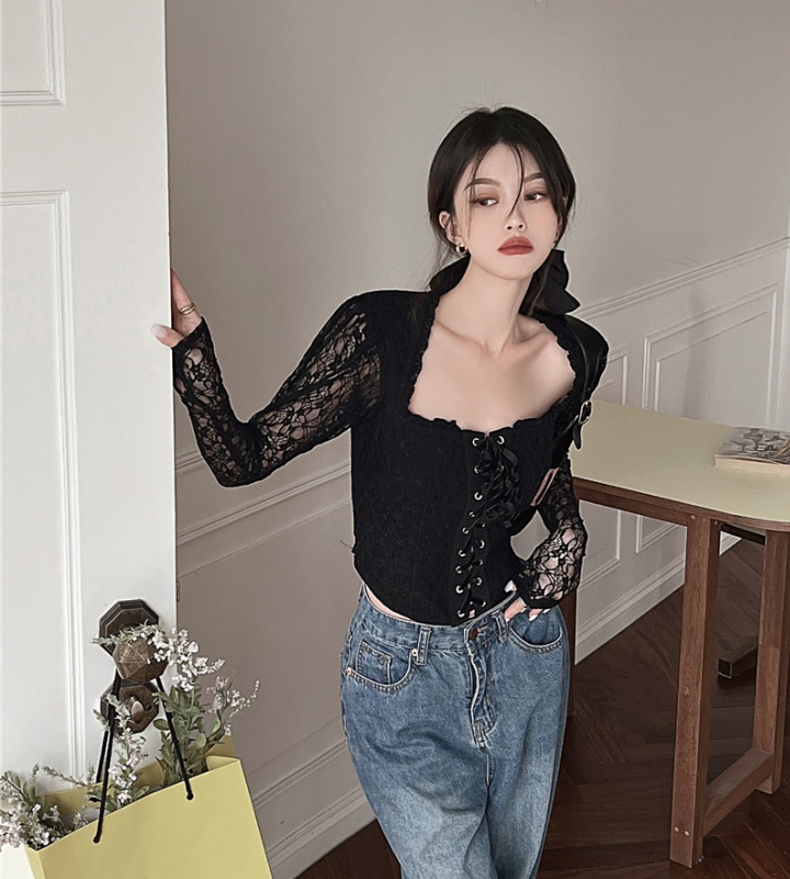 Puff sleeve bandage sexy tops short lace clavicle