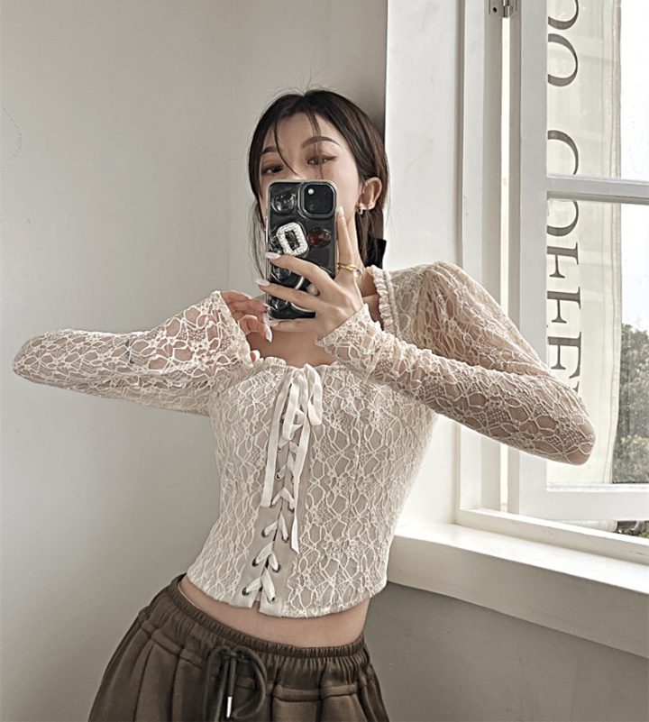 Puff sleeve bandage sexy tops short lace clavicle