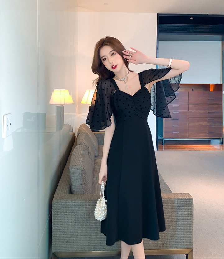 Splice retro black gauze temperament slim banquet dress