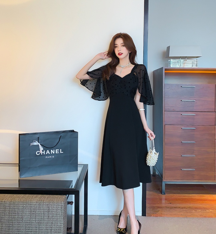 Splice retro black gauze temperament slim banquet dress