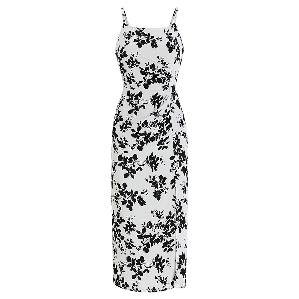 Retro France style sling bottoming floral dress