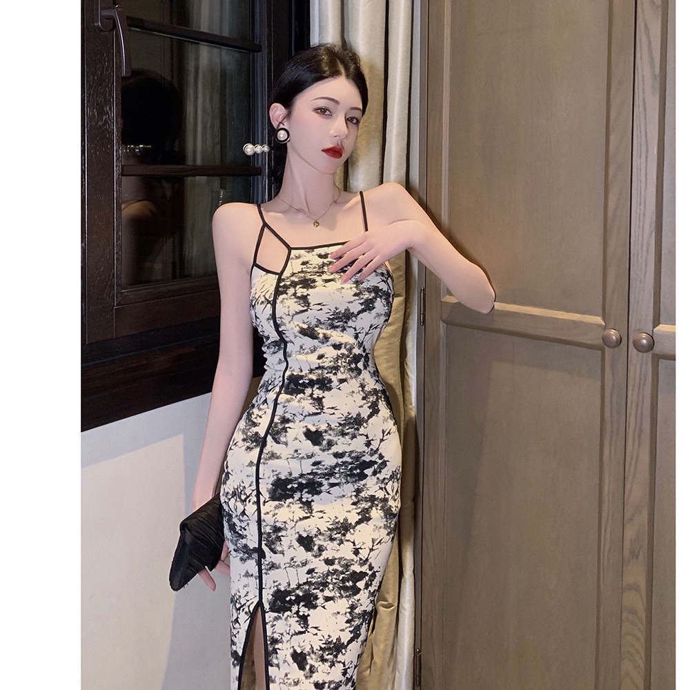 Slim Chinese style flower sling dress