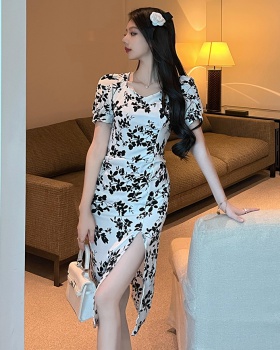 Vacation floral France style slim ladies long dress