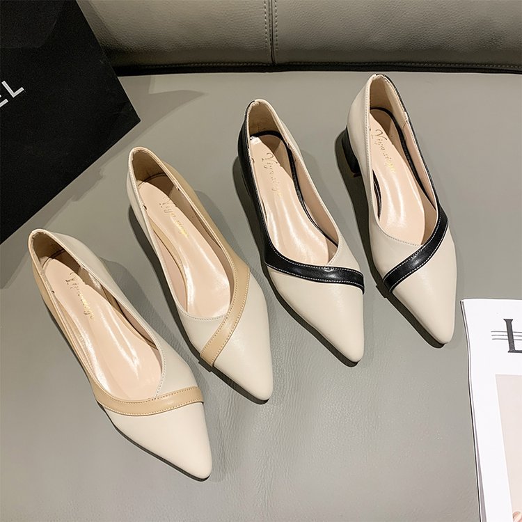 Middle-heel pointed thick fashion spring shoes for women