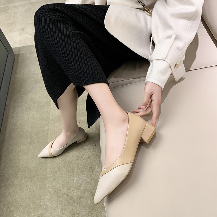 Middle-heel pointed thick fashion spring shoes for women
