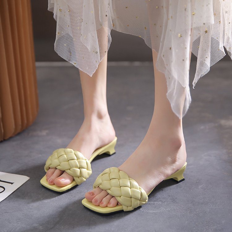 Weave Korean style fish mouth summer slippers for women