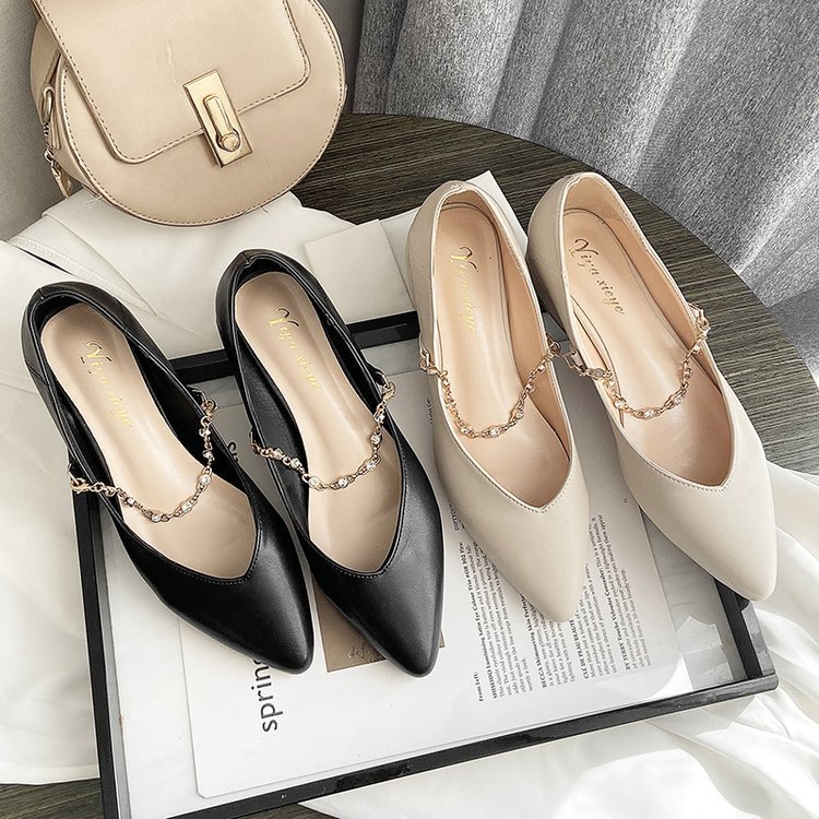 Korean style spring thick flattie low pointed shoes