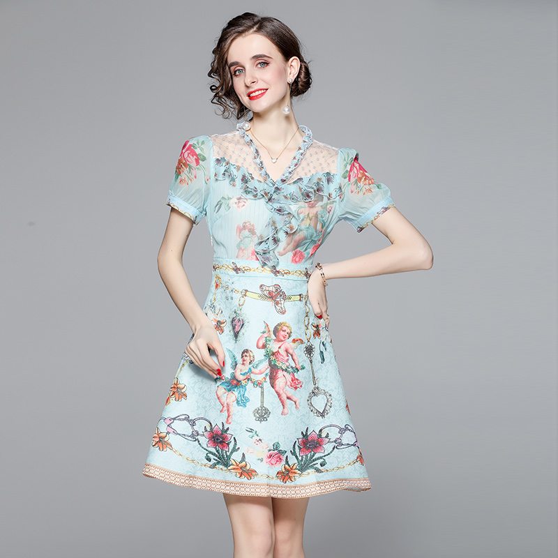 Blending short sleeve summer dress for women