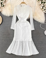 Slim lace spring long dress annual meeting cstand collar dress