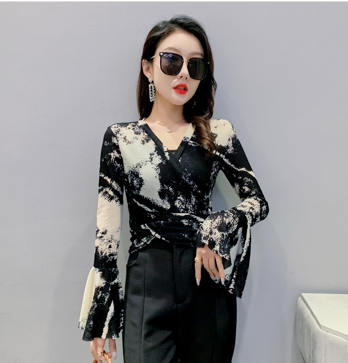 Spring printing long sleeve bandage sunscreen tops for women