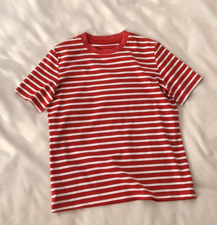Stripe cotton short sleeve T-shirt for women