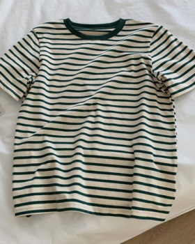 Stripe cotton short sleeve T-shirt for women