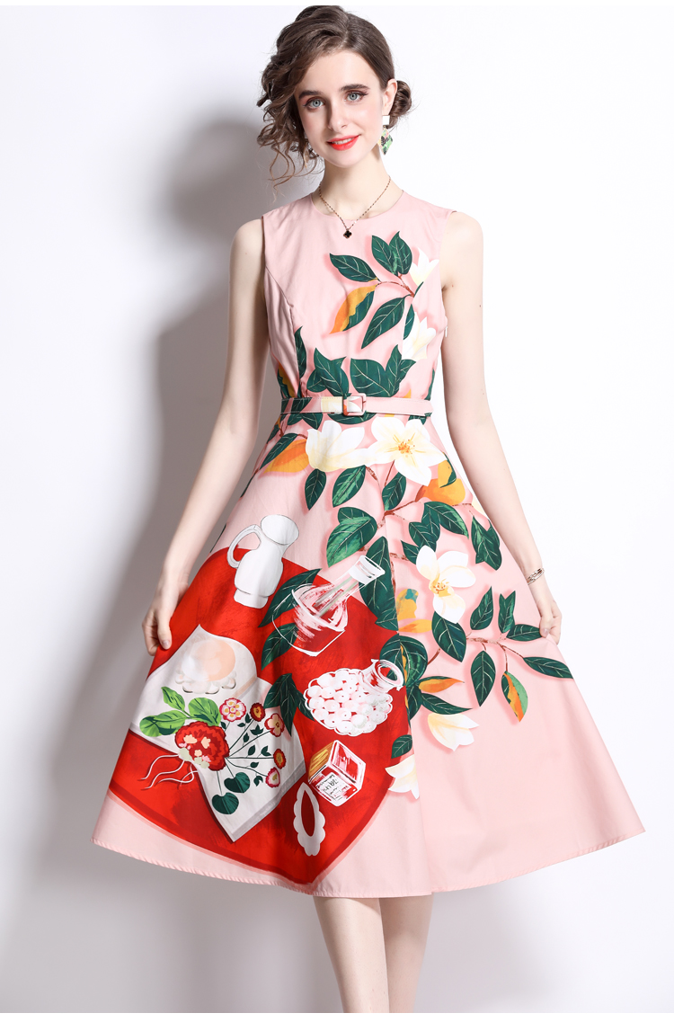 Mixed colors printing sleeveless round neck dress