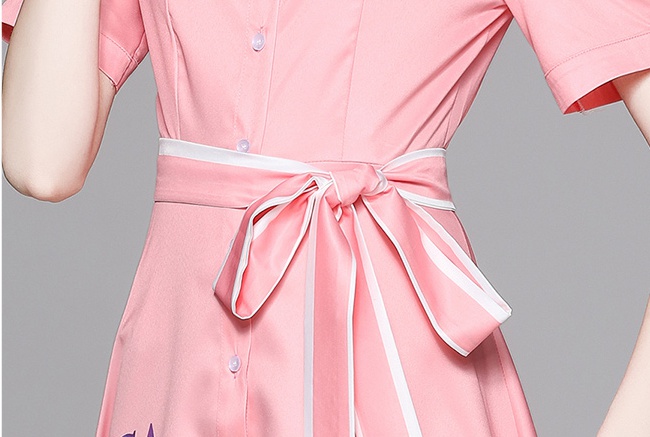 Fashion all-match sweet with belt printing slim summer dress