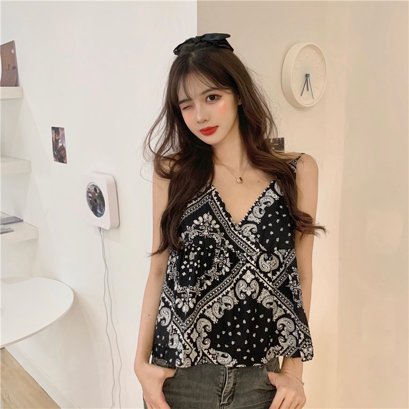 Loose bottoming sleeveless tops chiffon floral vest for women