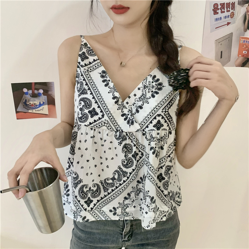Loose bottoming sleeveless tops chiffon floral vest for women