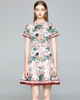 Spring big skirt stand collar slim printing dress