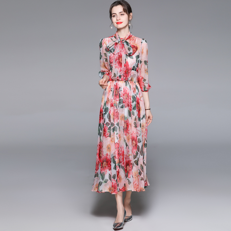 Frenum European style printing long dress for women