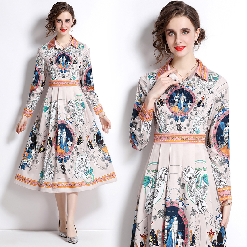 Slim fashion dress printing temperament long dress