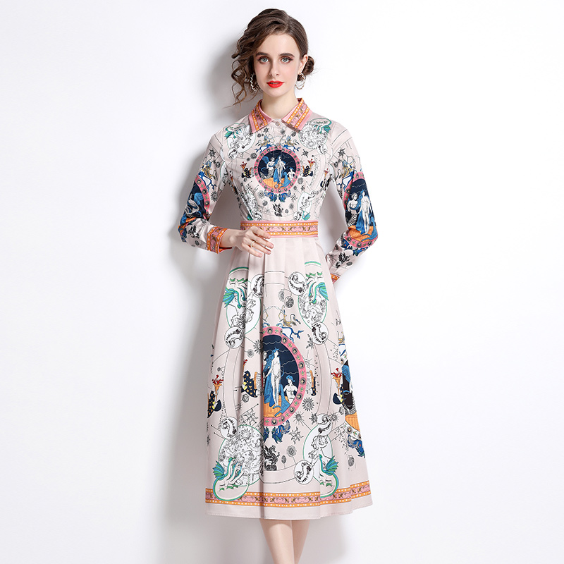 Slim fashion dress printing temperament long dress