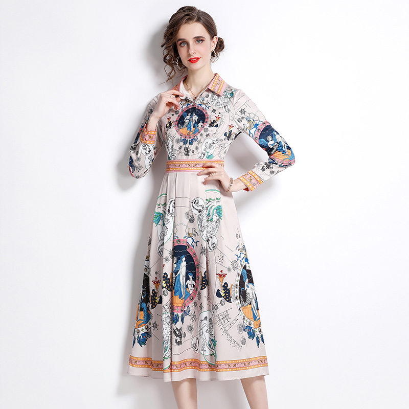 Slim fashion dress printing temperament long dress