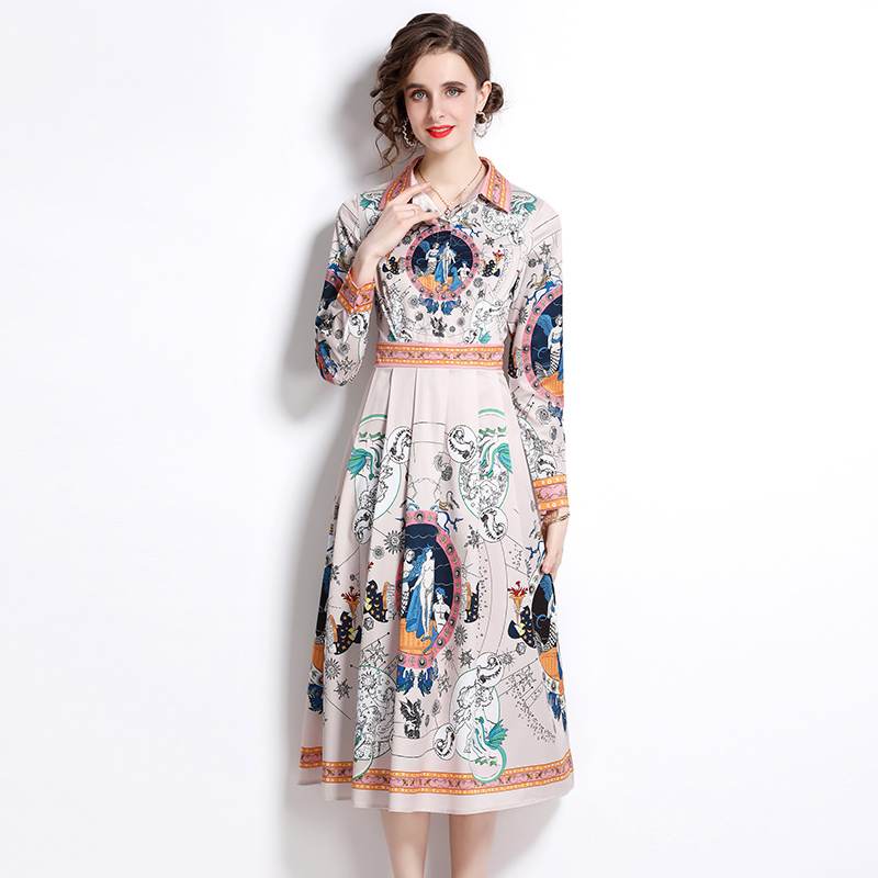 Slim fashion dress printing temperament long dress