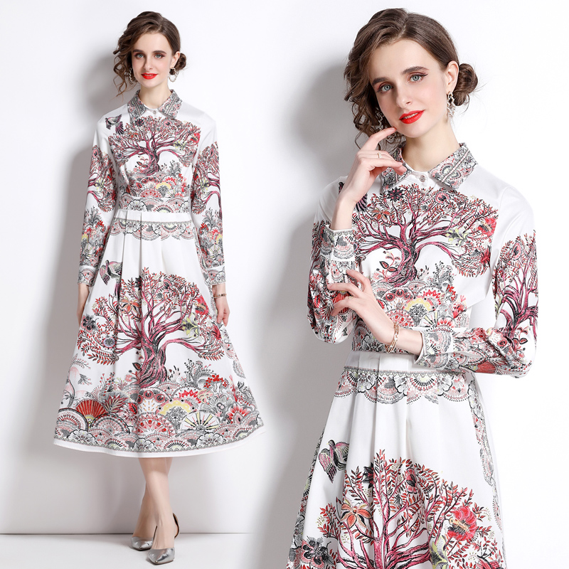 Flowers temperament long dress printing dress