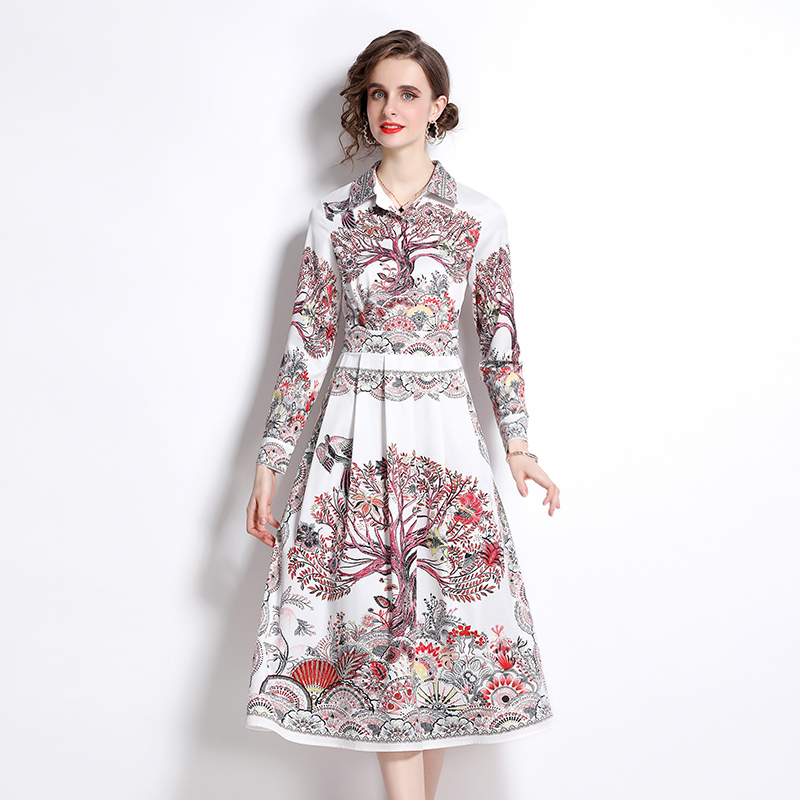 Flowers temperament long dress printing dress