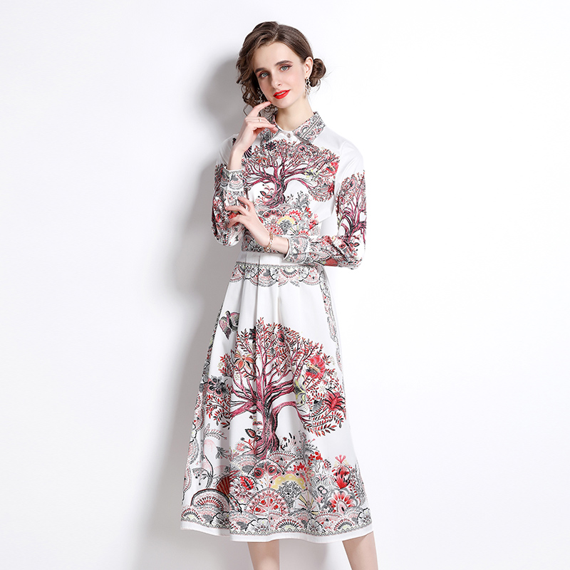 Flowers temperament long dress printing dress