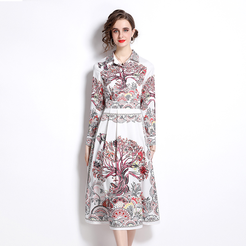 Flowers temperament long dress printing dress