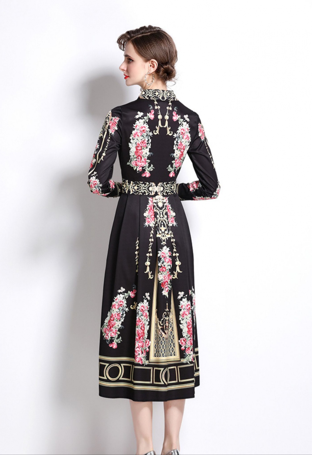 Temperament printing long dress slim flowers dress