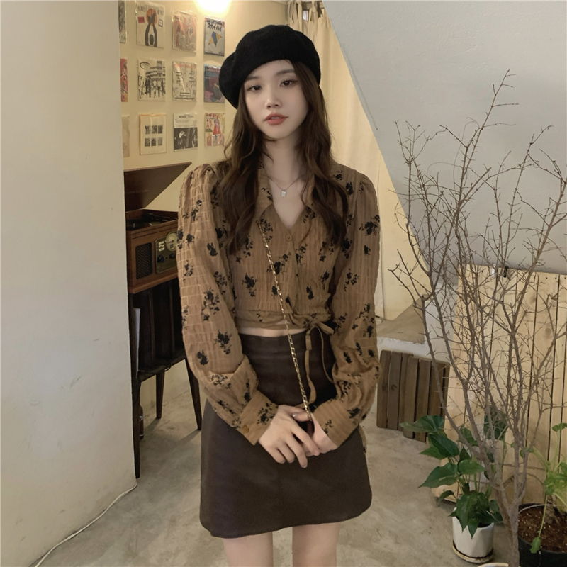 Short V-neck loose shirt frenum Korean style spring tops